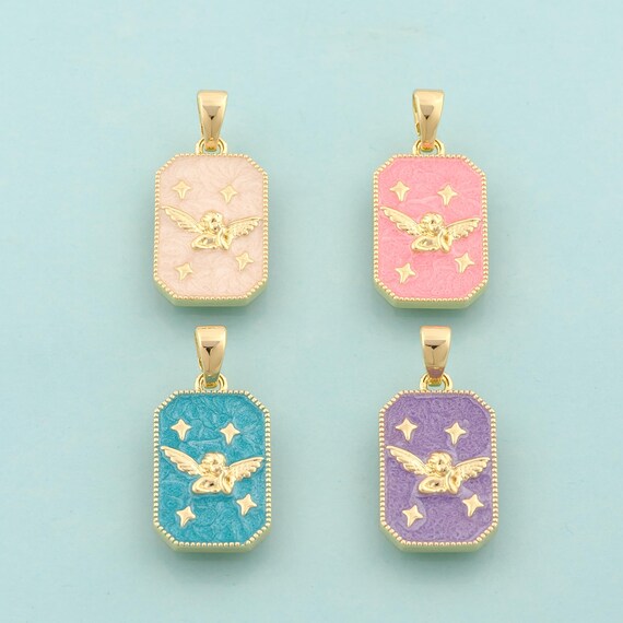 Gold Angel Charms,Cupid Jewelry,Enamel Angel Wings Pendant for DIY Jewelry Making,18K Gold