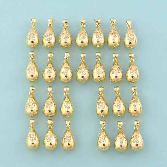 Gold CZ Letter Charms,Initial Jewelry,Water Drop Pendant for DIY Jewelry Making,18K Gold