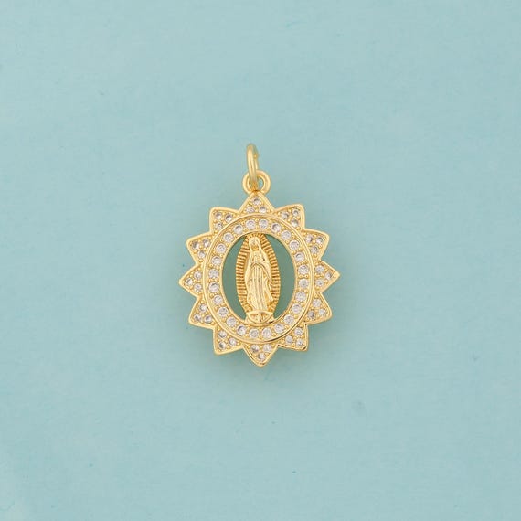 Gold CZ Virgin Mary Charms,Religious Jewelry,Catholic Pendant for DIY Jewelry Making,18K Gold