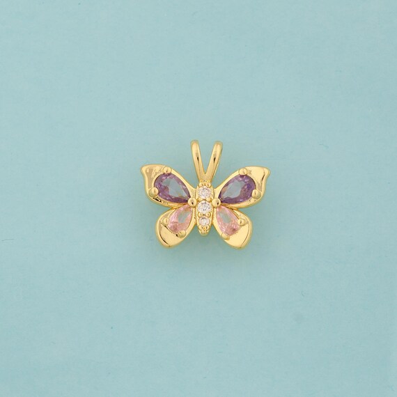Gold Butterfly Charms,Butterfly Jewelry,CZ Butterfly Pendant for DIY Jewelry Making,18K Gold