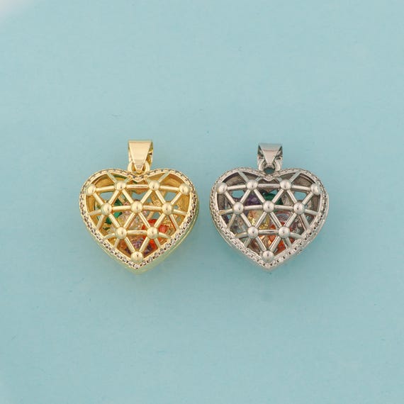 Gold CZ Heart Charms,Heart Jewelry,Heart Pendant for DIY Jewelry Making,18K Gold & Rhodium