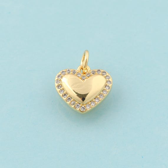 Gold CZ Heart Charms,Minimalist Jewelry,Minimalist Pendant for DIY Jewelry Making,18K Gold