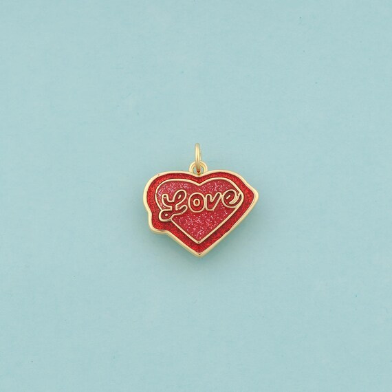 Gold Love Charms,Heart Jewelry,Enamel Letter Pendant for DIY Jewelry Making,18K Gold