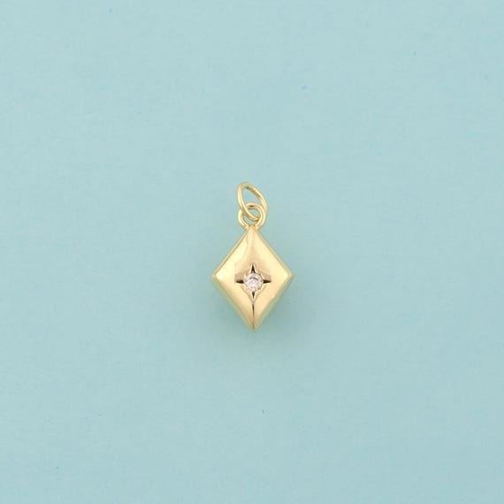Gold CZ Rhombus Charms,Star Jewelry,Square Pendant for DIY Jewelry Making,18K Gold