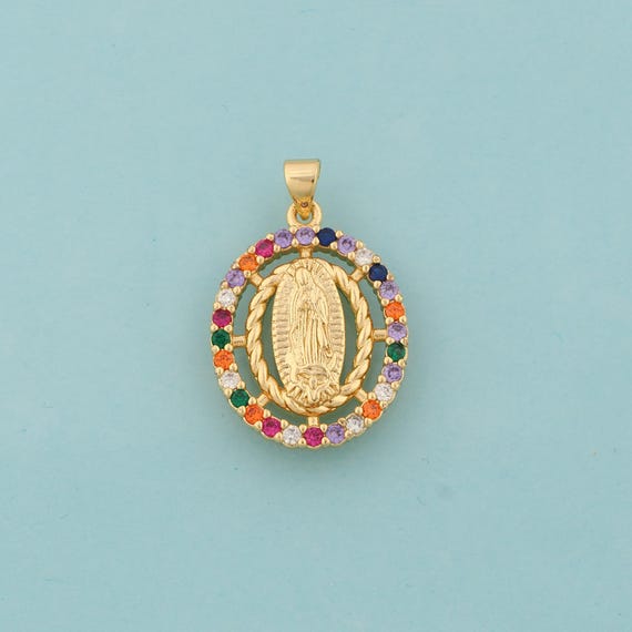 Gold CZ Virgin Mary Charms,Religious Jewelry,Catholic Pendant for DIY Jewelry Making,18K Gold