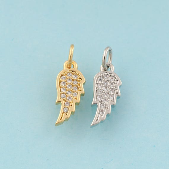 Gold CZ Wing Charms,Wing Jewelry,Wing Pendant for DIY Jewelry Making,18K Gold & Rhodium