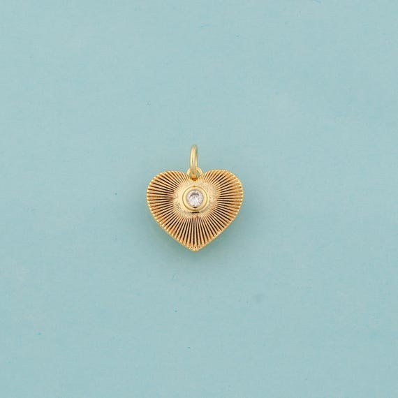 Gold CZ Heart Charms,Heart Jewelry,Heart Pendant for DIY Jewelry Making,18K Gold