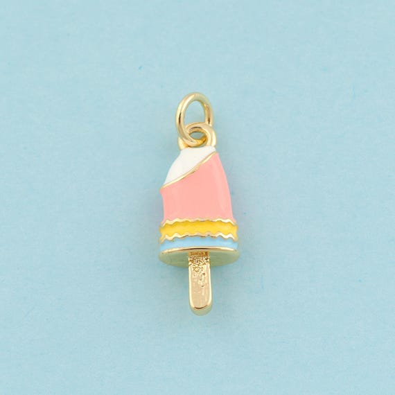 Gold Enamel Ice Cream Charms,Ice Cream Jewelry,Ice Cream Pendant for DIY Jewelry Making,18K Gold