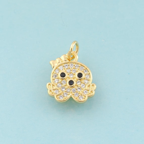 Gold CZ Octopus Charms,Octopus Jewelry,Marine Life Pendant for DIY Jewelry Making,18K Gold