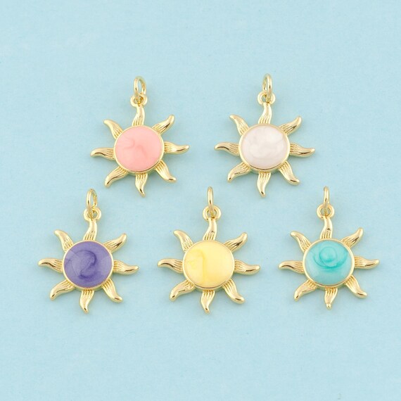 Gold Enamel Sun Charms,Sun Jewelry,Sun Pendant for DIY Jewelry Making,18K Gold