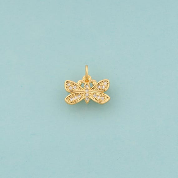 Gold CZ Butterfly Charms,Insect Jewelry,Butterfly Pendant for DIY Jewelry Making,18K Gold