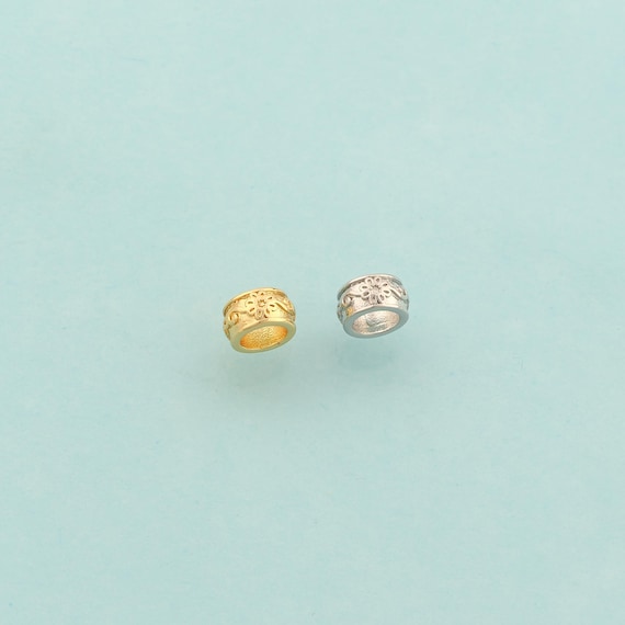 Gold Round Spacer Beads,Large Hole Beads,Tube Beads for DIY Jewelry Making,18K Gold