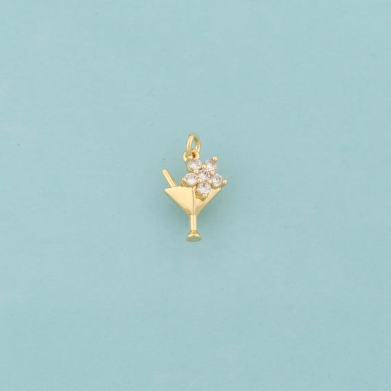 Gold CZ Goblet Charms,Wine Glass Jewelry,Goblet Pendant for DIY Jewelry Making,18K Gold