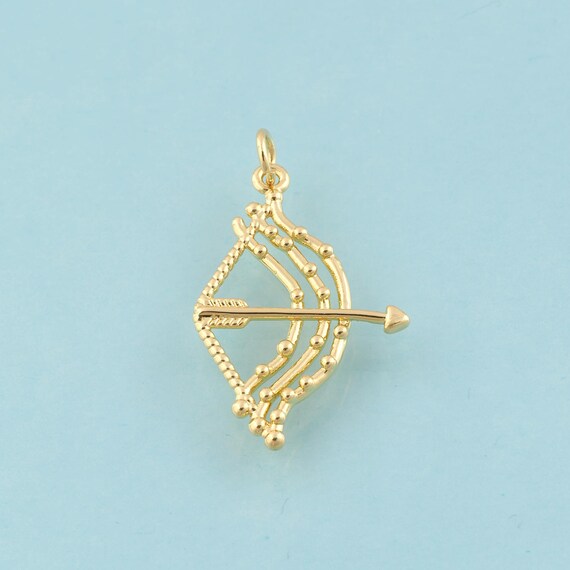 Gold Bow and Arrow Charms,Arrow Jewelry,Bow and Arrow Pendant for DIY Jewelry Making,18K Gold
