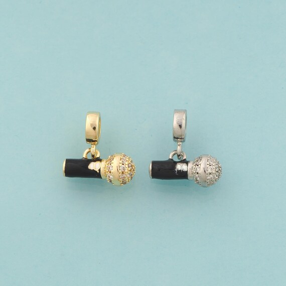Gold CZ Microphone Charms,Enamel Microphone Jewelry,Microphone Pendant for DIY Jewelry Making,18K Gold