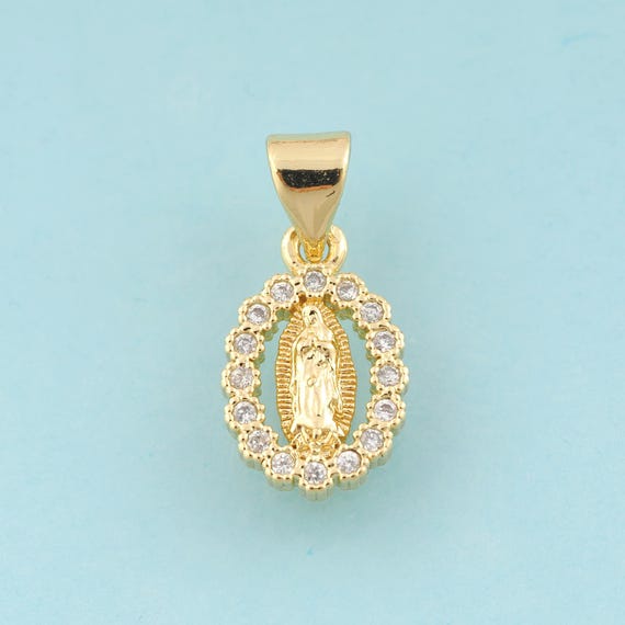 Gold CZ Virgin Mary Charms,Religious Jewelry,Catholic Pendant for DIY Jewelry Making,18K Gold