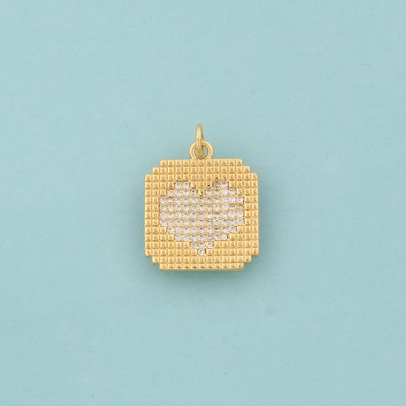 Gold CZ Heart Charms,Square Jewelry,Heart Pendant for DIY Jewelry Making,18K Gold