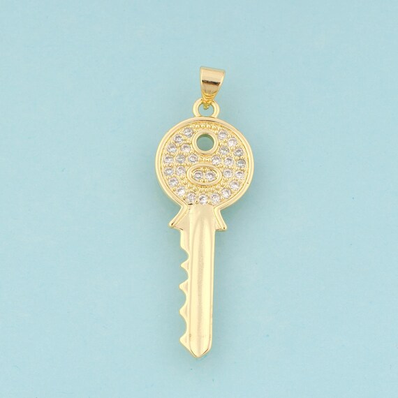Gold CZ Key Charms,Key Jewelry,Key Pendant for DIY Jewelry Making,18K Gold