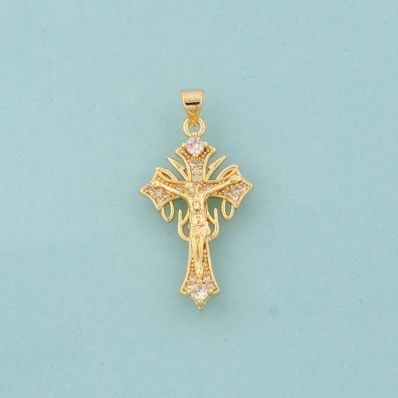 Gold CZ Cross Charms,Victim Jewelry,Christian Pendant for DIY Jewelry Making,18K Gold