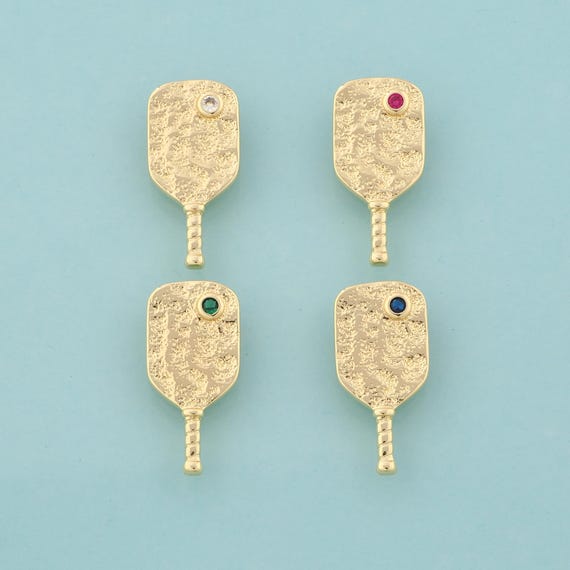 Gold CZ Racket Charms,Racket Jewelry,Racket Pendant for DIY Jewelry Making,18K Gold