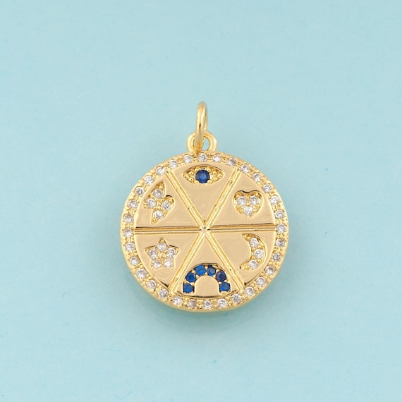 Gold CZ Evil Eye Charms,Star Jewelry,Moon Pendant for DIY Jewelry Making,18K Gold