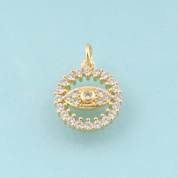 Gold CZ Evil Eye Charms,Round Jewelry,Devil Eye Pendant for DIY Jewelry Making,18K Gold