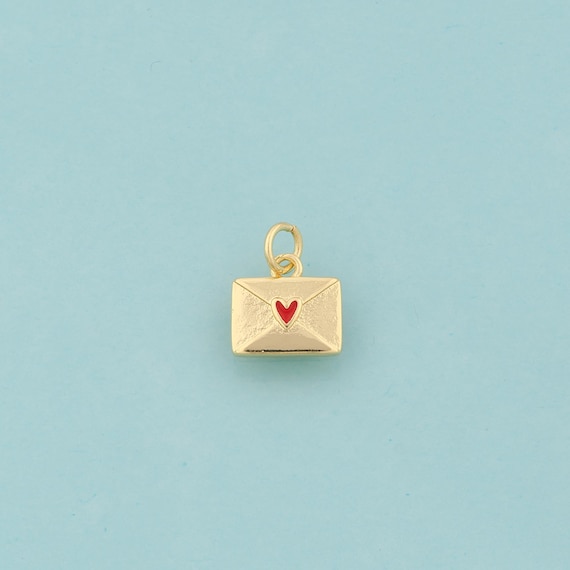 Gold Enamel Envelope Charms,Heart Jewelry,Envelope Pendant for DIY Jewelry Making,18K Gold