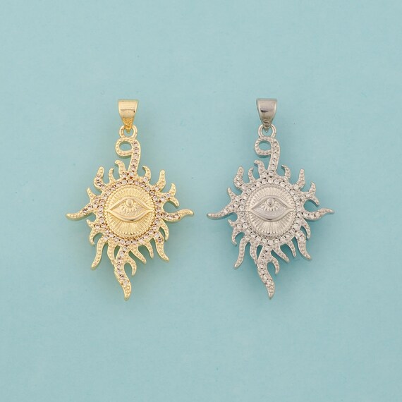 Gold CZ Evil Eye Charms,Devil Eye Jewelry,Sun Pendant for DIY Jewelry Making,18K Gold