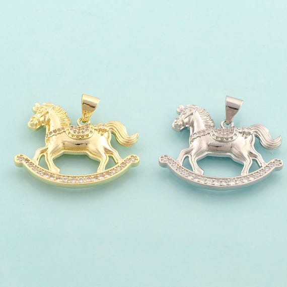 Gold CZ Horse Charms,Animal Jewelry,Horse Pendant for DIY Jewelry Making,18K Gold