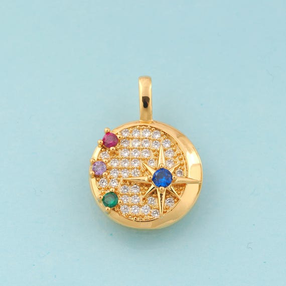 Gold CZ Polaris Charms,Round Jewelry,Star Pendant for DIY Jewelry Making,18K Gold