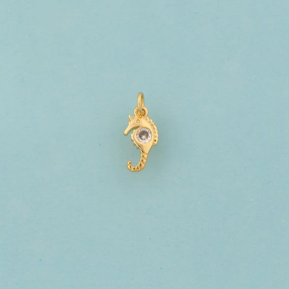 5 pcs Gold CZ Seahorse Charms,Marine Life Jewelry,Seahorse Pendant for DIY Jewelry Making,18K Gold