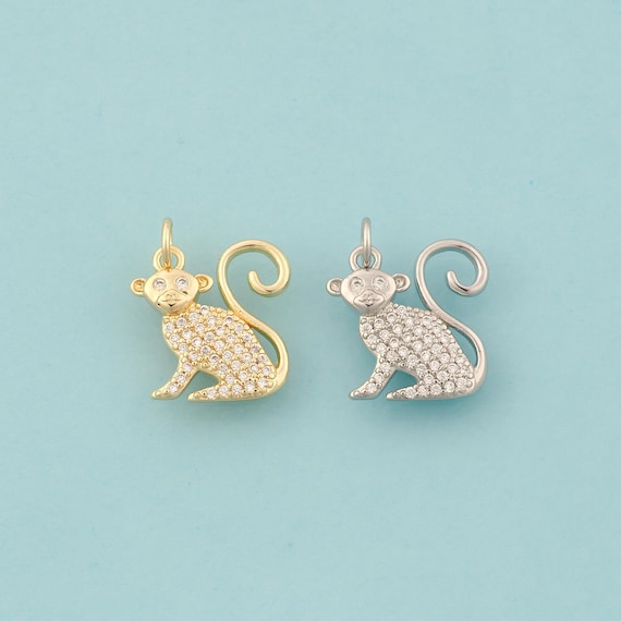Gold CZ Monkey Charms,Animal Jewelry,Monkey Pendant for DIY Jewelry Making,18K Gold