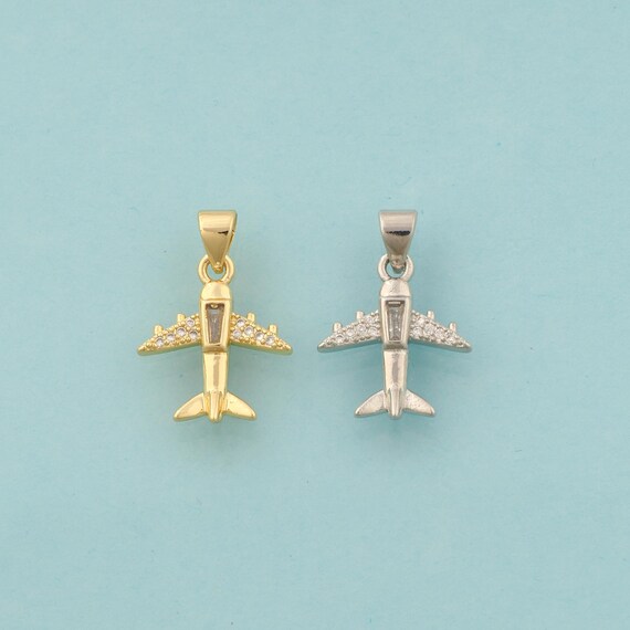 Gold CZ Airplane Charms,Airplane Jewelry,Airplane Pendant for DIY Jewelry Making,18K Gold