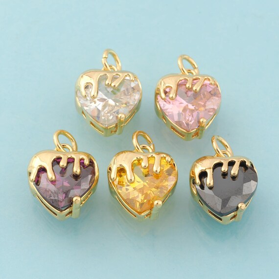 Gold CZ Heart Charms,Heart Jewelry,Heart Pendant for DIY Jewelry Making,18K Gold