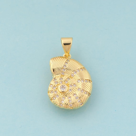 Gold CZ Snail Shell Charms,Snail Shell Jewelry,Shell Pendant for DIY Jewelry Making,18K Gold