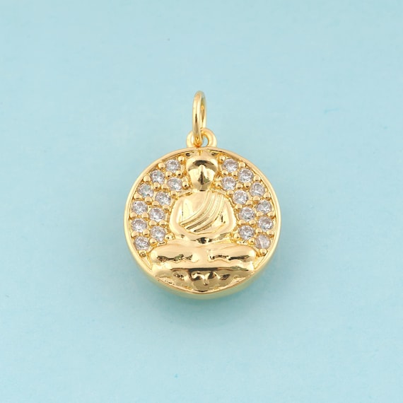 Gold CZ Buddha Charms,Religion Jewelry,Buddhist Pendant for DIY Jewelry Making,18K Gold