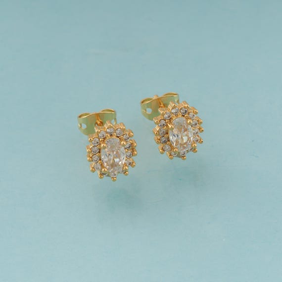 Gold CZ Oval Stud Earrings,Oval Jewelry Stud Earrings,Oval Stud Earrings,Gift for Her,18K Gold