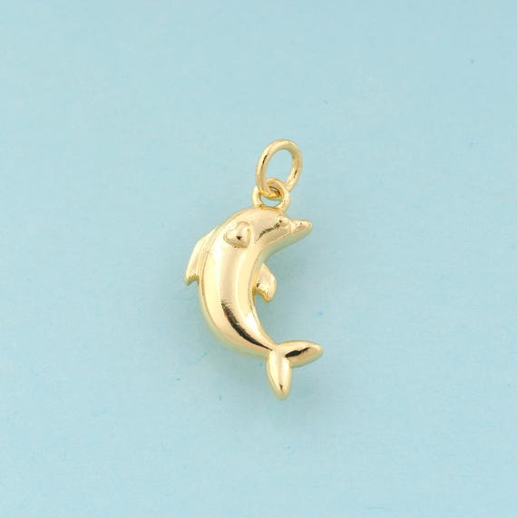 Gold Dolphin Charms,Marine Life Jewelry,Heart Pendant for DIY Jewelry Making,18K Gold