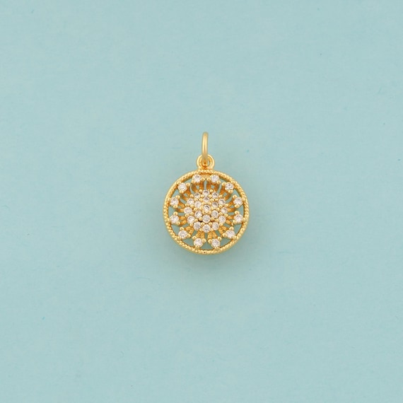 Gold CZ Sunflower Charms,Sun Flower Jewelry,Sunflower Pendant for DIY Jewelry Making,18K Gold