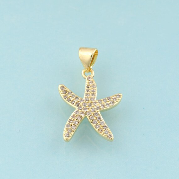 Gold CZ Starfish Charms,Marine Life Jewelry,Starfish Pendant for DIY Jewelry Making,18K Gold