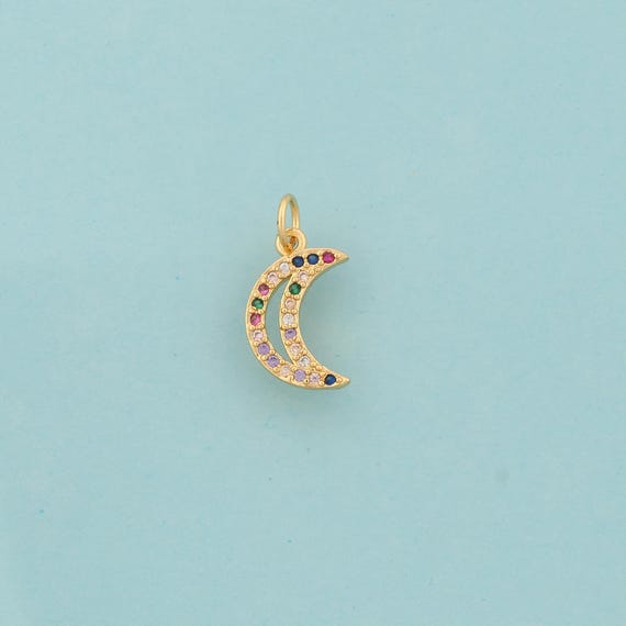 Gold CZ Moon Charms,Celestial Jewelry,Crescent Moon Pendant for DIY Jewelry Making,18K Gold