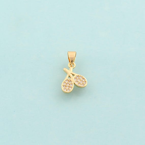 Gold CZ Racket Charms,Sports Jewelry,Racket Pendant for DIY Jewelry Making,18K Gold