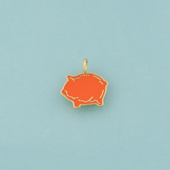 Gold Enamel Pig Charms,Animal Jewelry,Pig Pendant for DIY Jewelry Making,18K Gold