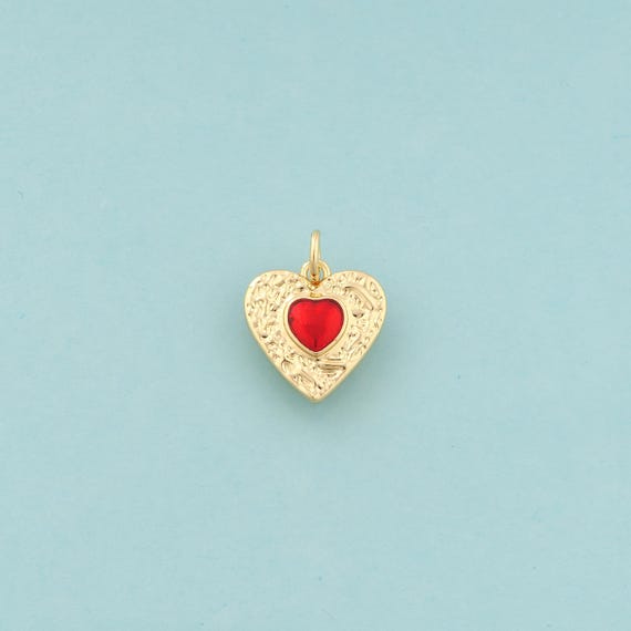 Gold Heart Charms,Love Jewelry,Enamel Heart Pendant for DIY Jewelry Making,18K Gold