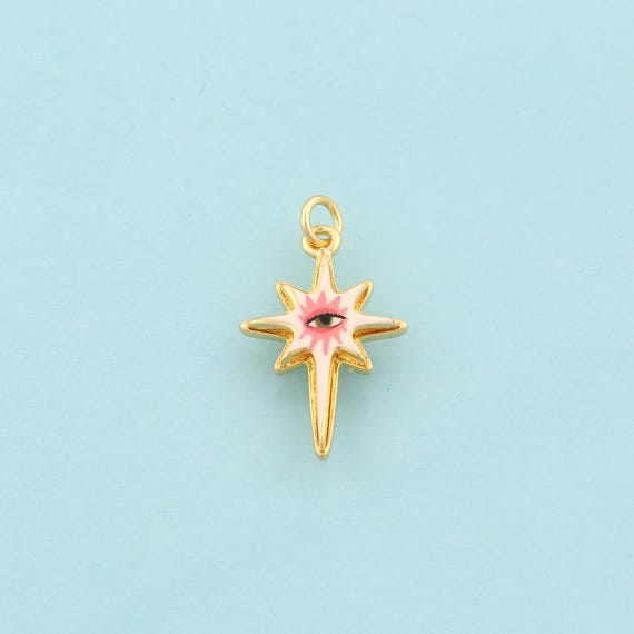 Gold Polaris Charms,Evil Eye Jewelry,Enamel Devil Eye Pendant for DIY Jewelry Making,18K Gold