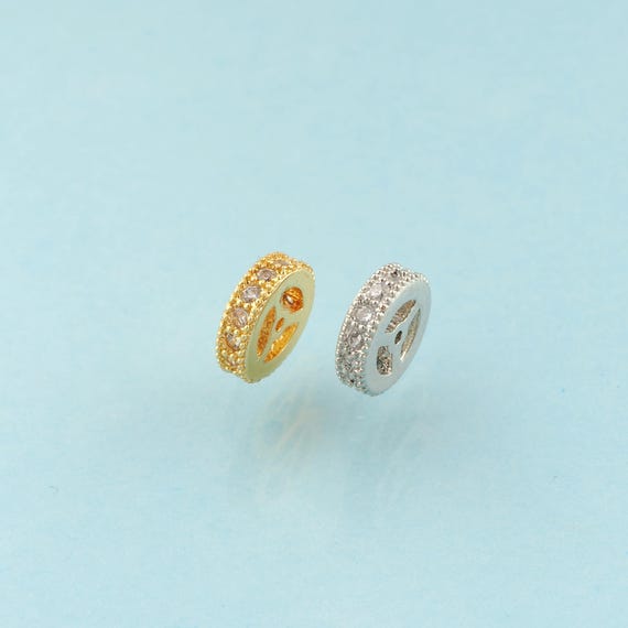 CZ Round Flat Spacer Beads,Flat Beads,Wheel Beads for DIY Jewelry Making,18K Gold & Rhodium