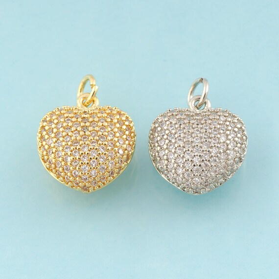 Gold CZ Heart Charms,Heart Jewelry,Heart Pendant for DIY Jewelry Making,18K Gold & Rhodium