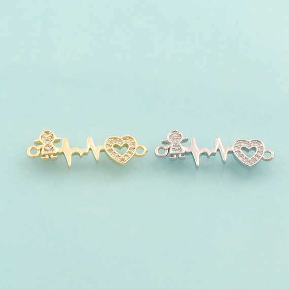 Gold Girl Connector,Heartbeat Jewelry Connector,Heart Connector for DIY Jewelry Making,18K Gold