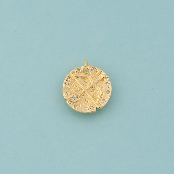Gold CZ Bow and Arrow Charms,Round Jewelry,Arrow Pendant for DIY Jewelry Making,18K Gold