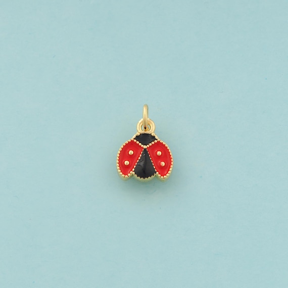 Gold Ladybug Charms,Insect Jewelry,Enamel Ladybug Pendant for DIY Jewelry Making,18K Gold